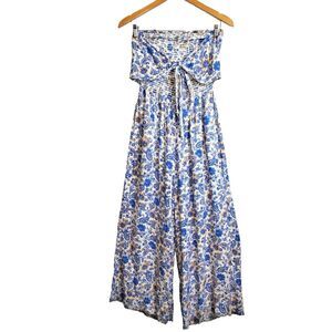 Patrons Of Peace NWT Floral Smocked Strapless Front Tie Wide Leg Jumpsuit S